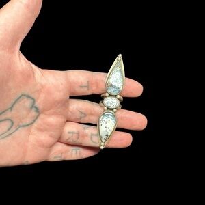 Acid queen jewelry statement ring sterling silver and dendritic opal or agate 8